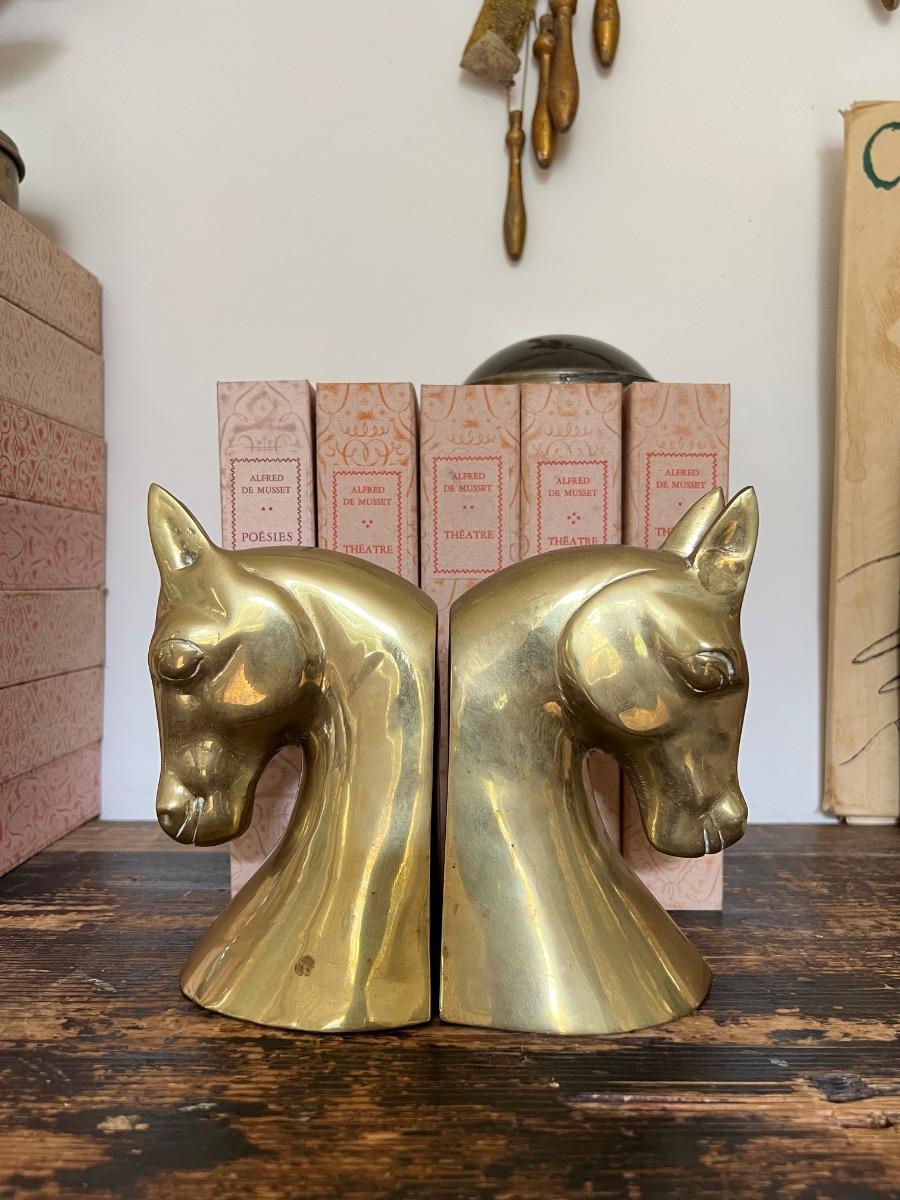 Paire de serre-livres chevaux laiton 1940
