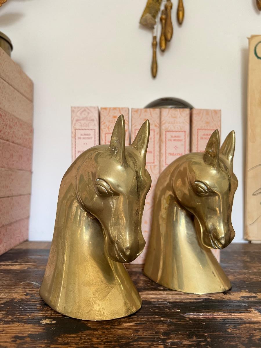 Paire de serre-livres chevaux laiton 1940