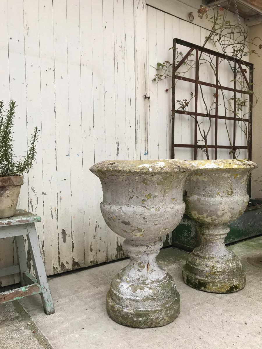 Pair of cement garden vases. 