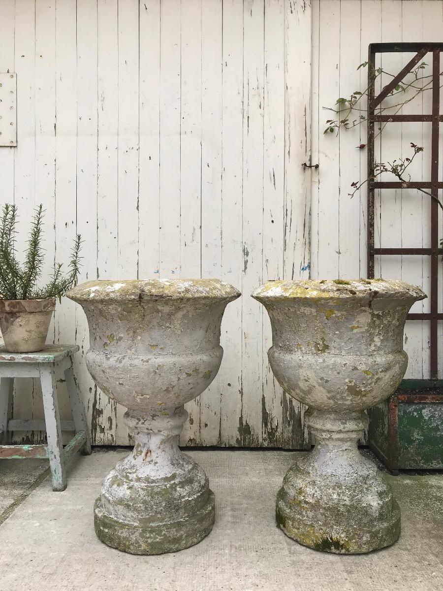 Pair of cement garden vases. 