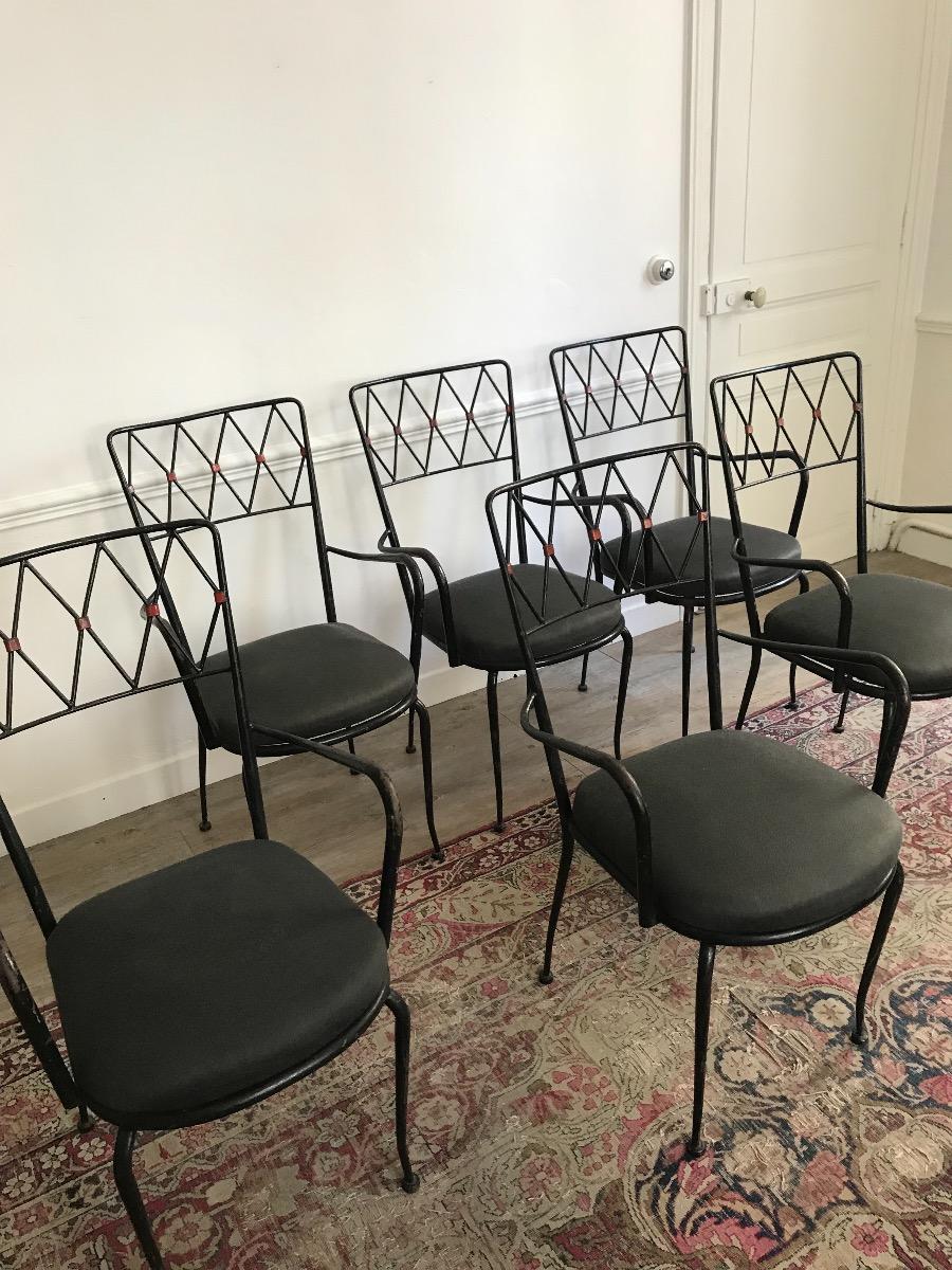 Set of 6 metal armchairs. 