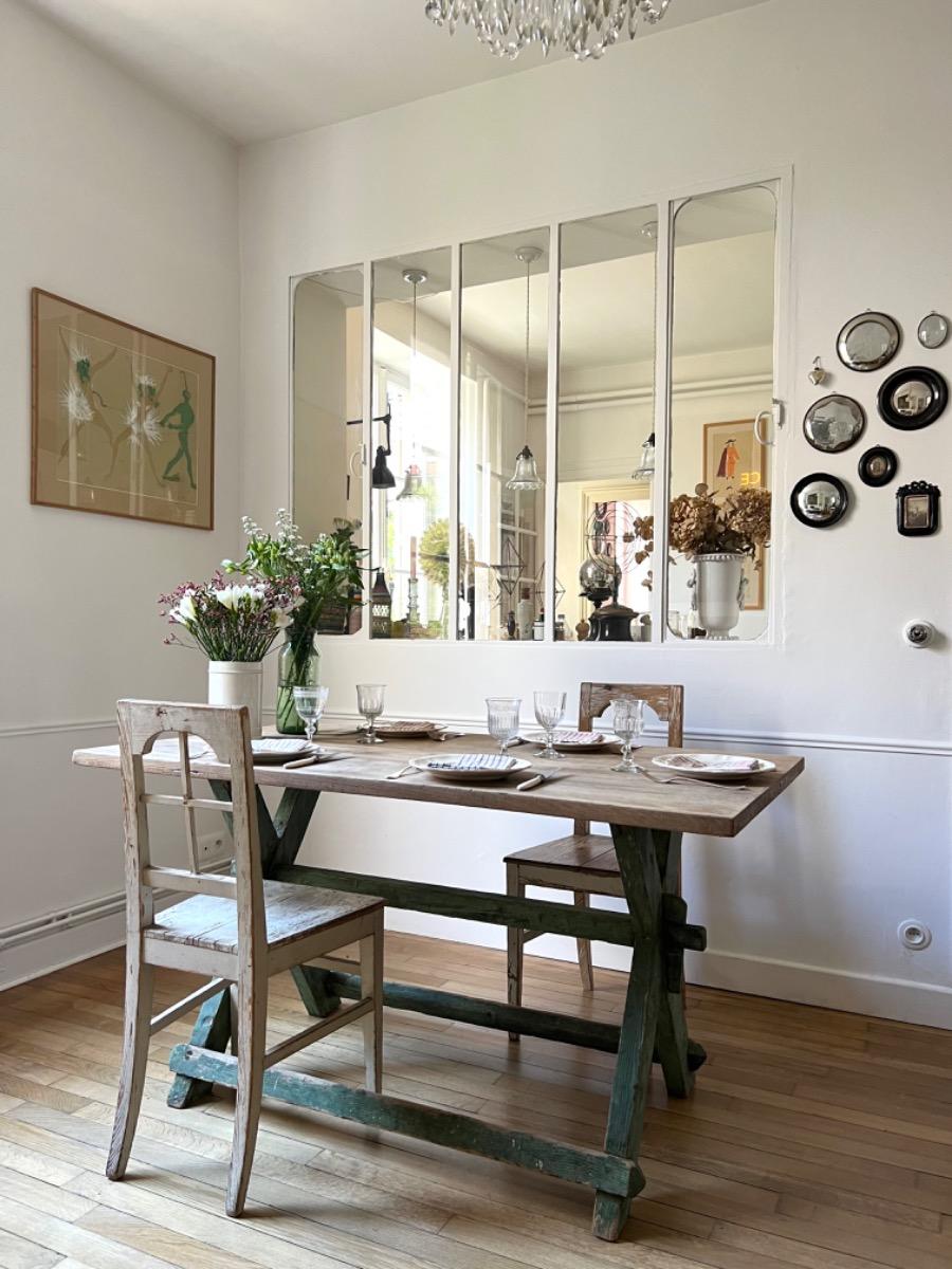 Oak top and green legs table Oak top and green legs table