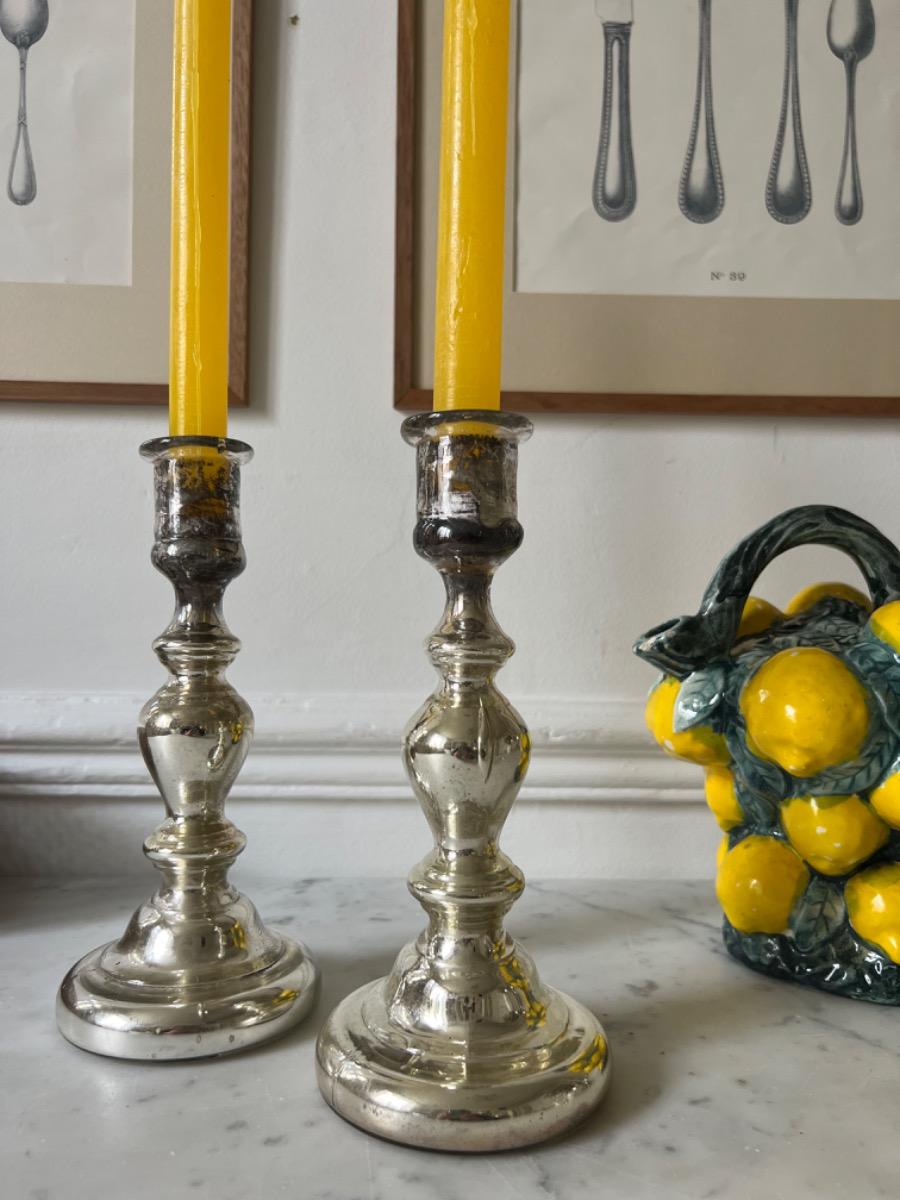 Pair of glass candlesticks