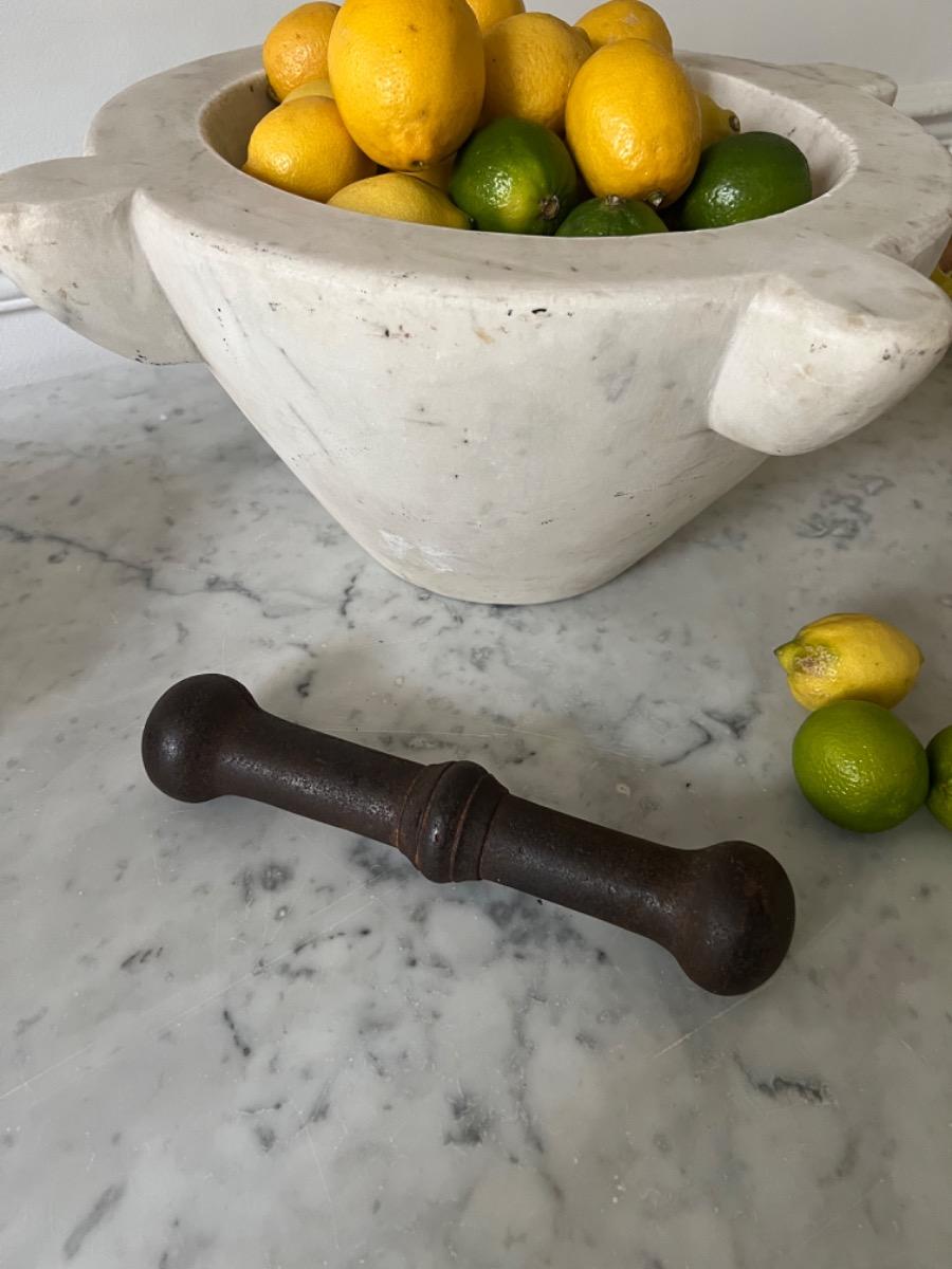 19th c. marble mortar and cast iron pestle 