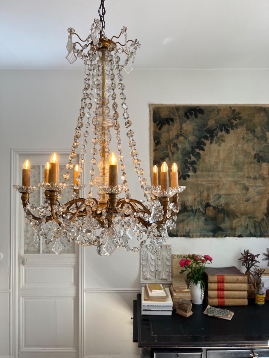 Bronze and glass chandelier