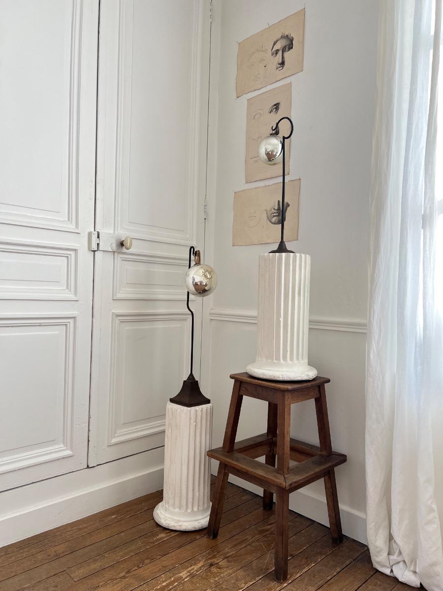 Paire de colonnes néoclassiques plâtre 1940
