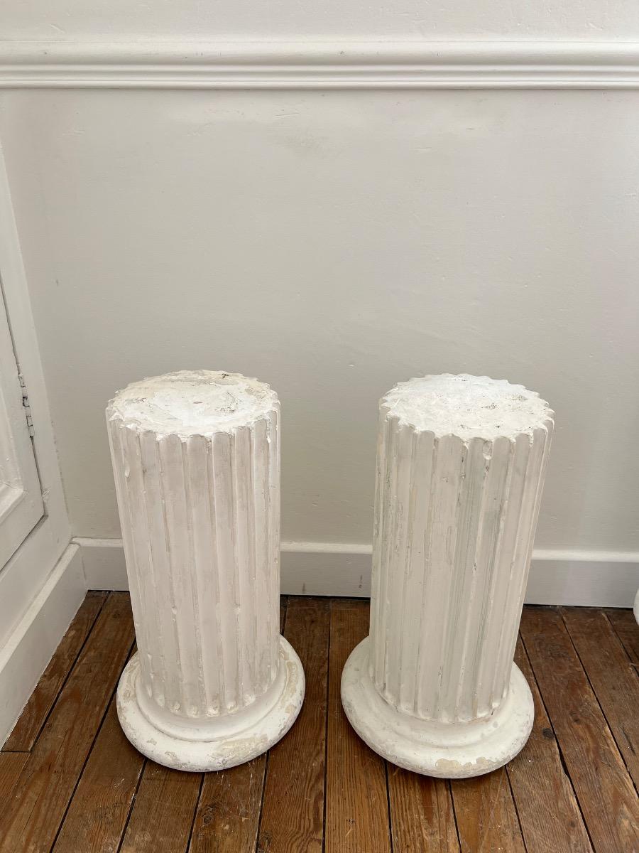 Paire de colonnes néoclassiques plâtre 1940