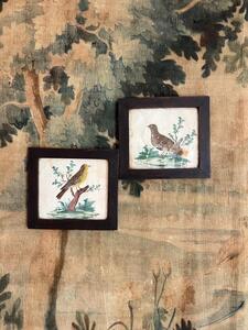 2 aquarelles XIXème rehaussées de plumes