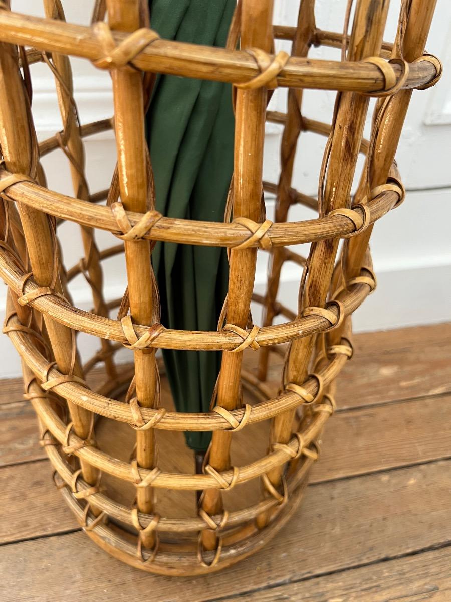 Porte-parapluie bambou rotin 1960