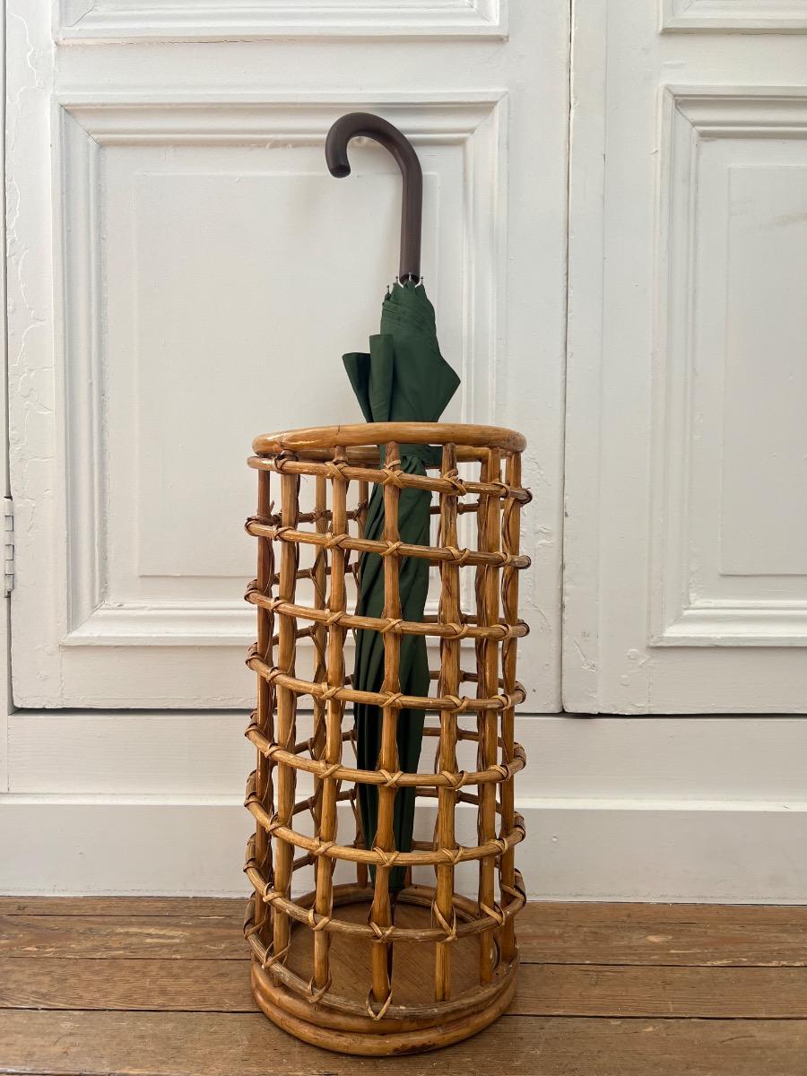 Porte-parapluie bambou rotin 1960
