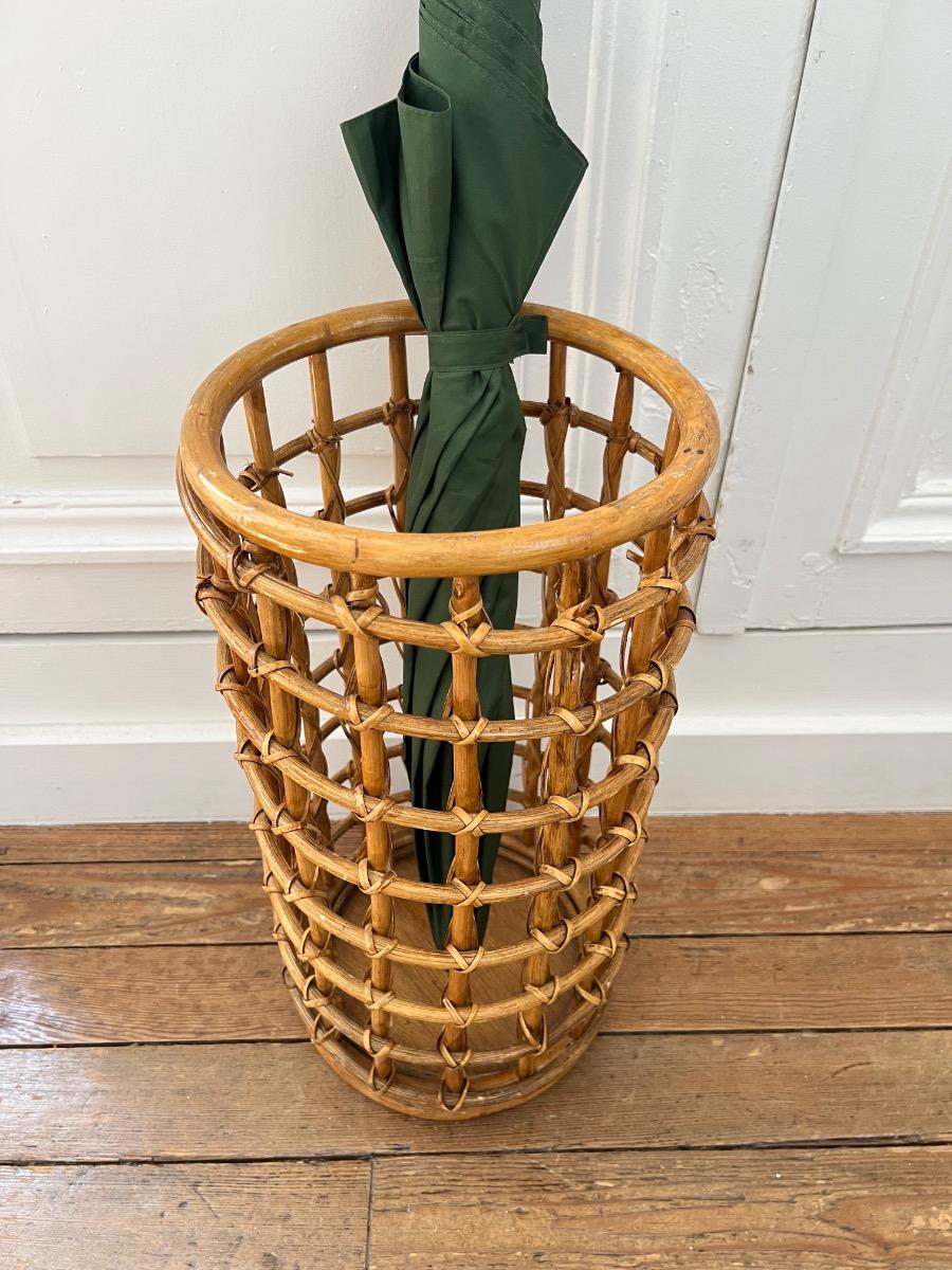 Porte-parapluie bambou rotin 1960
