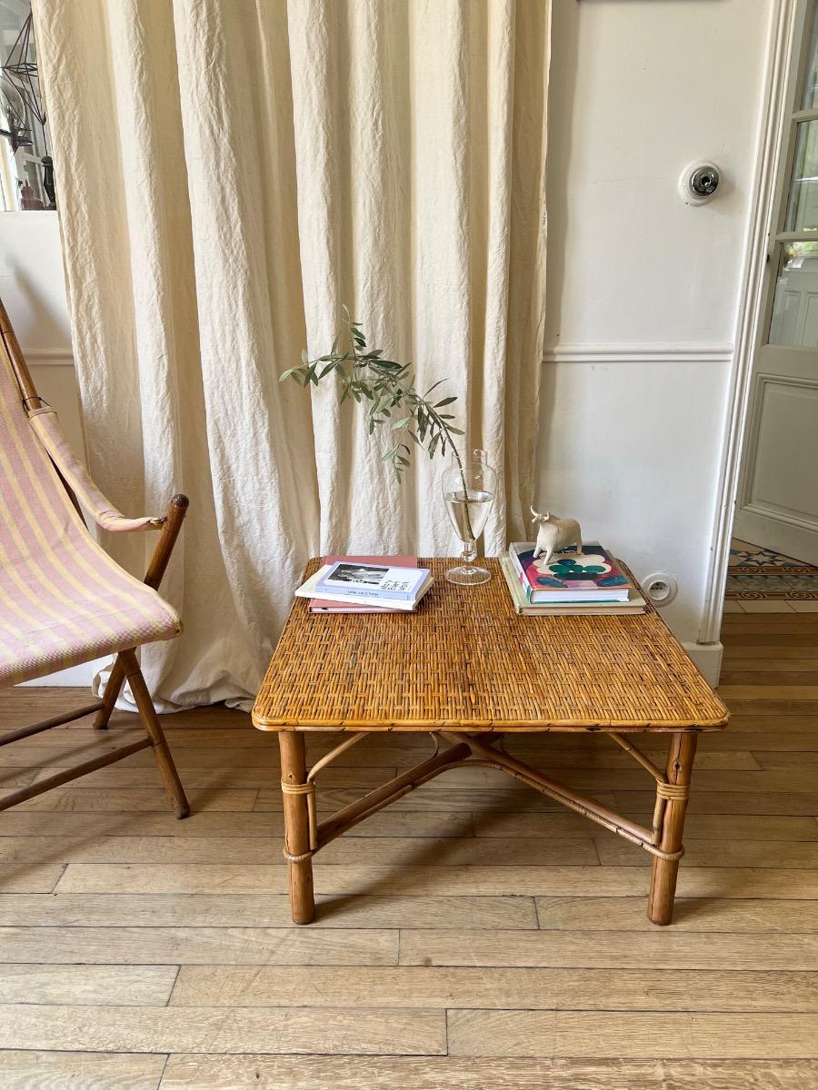 Table basse rotin 1950