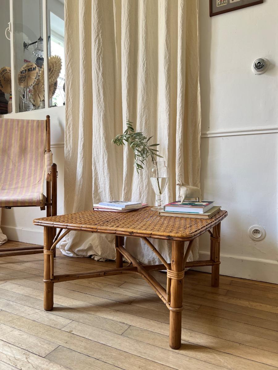 Table basse rotin 1950