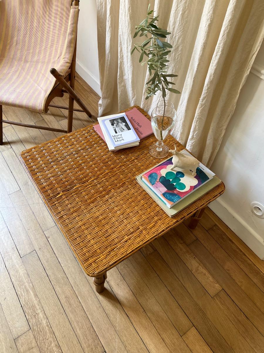 Table basse rotin 1950