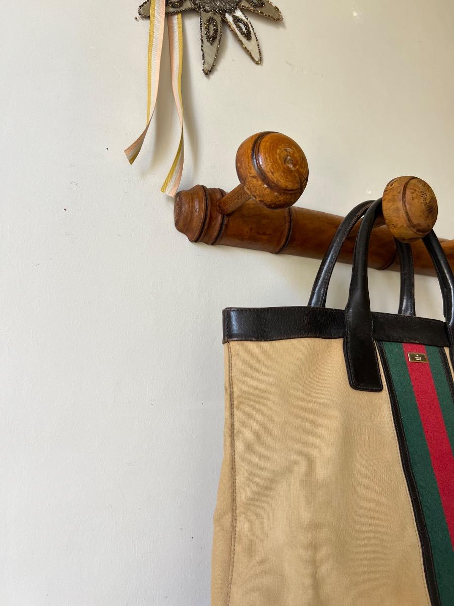 Long porte-manteau bois façon bambou 1920