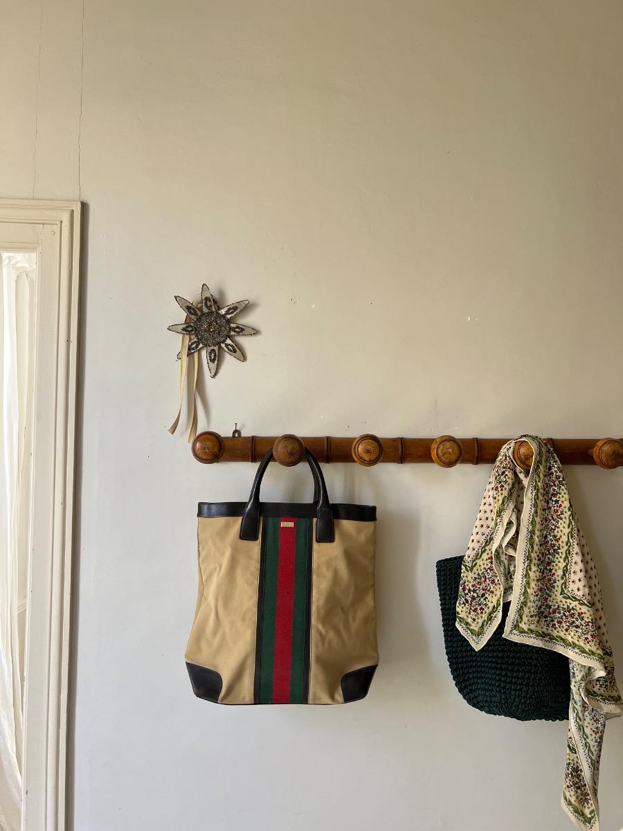 Long porte-manteau bois façon bambou 1920