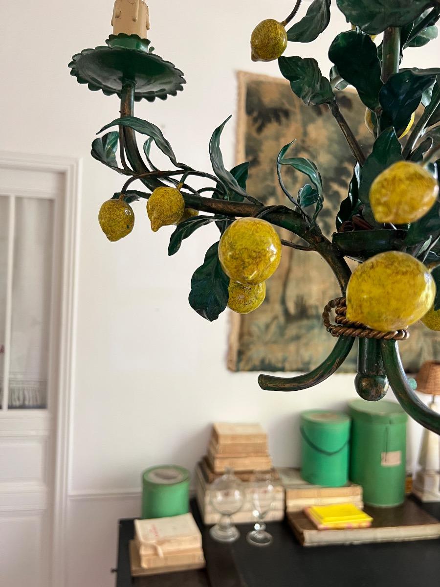 Lustre aux citrons métal peint 1960