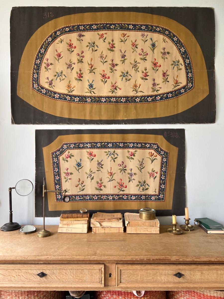 2 toiles peintes XIXème, épreuves Aubusson / la plus grande vendue / la plus petite dispo