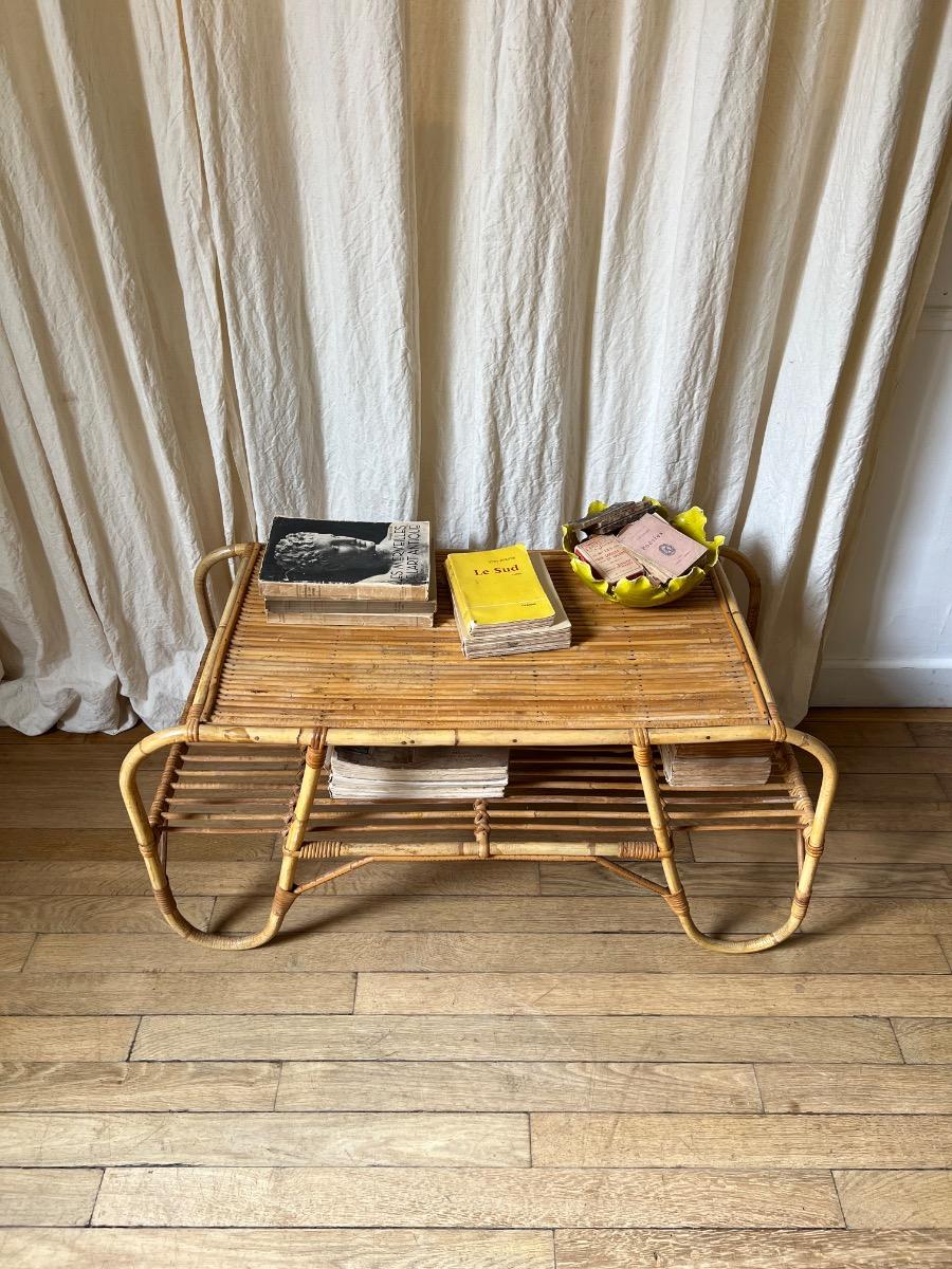 Table basse rotin 1950