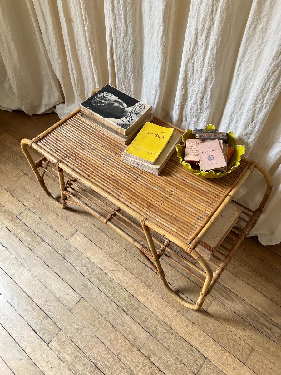 Table basse rotin 1950