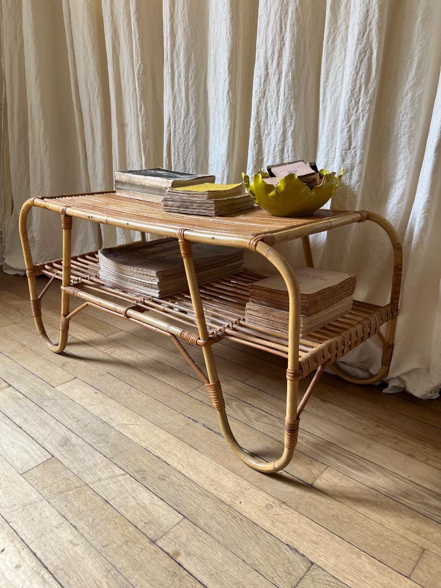 Table basse rotin 1950
