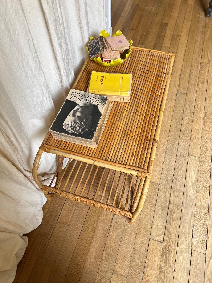 Table basse rotin 1950