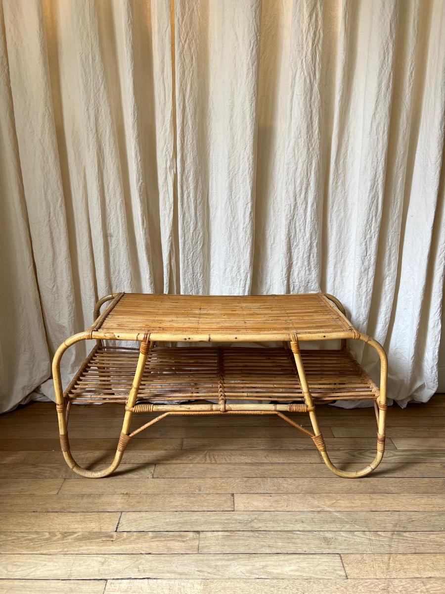 Table basse rotin 1950