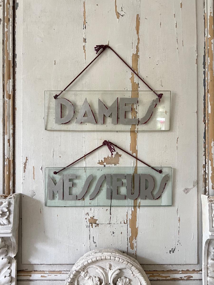 Duo de plaques verre Dames / Messieurs 1930