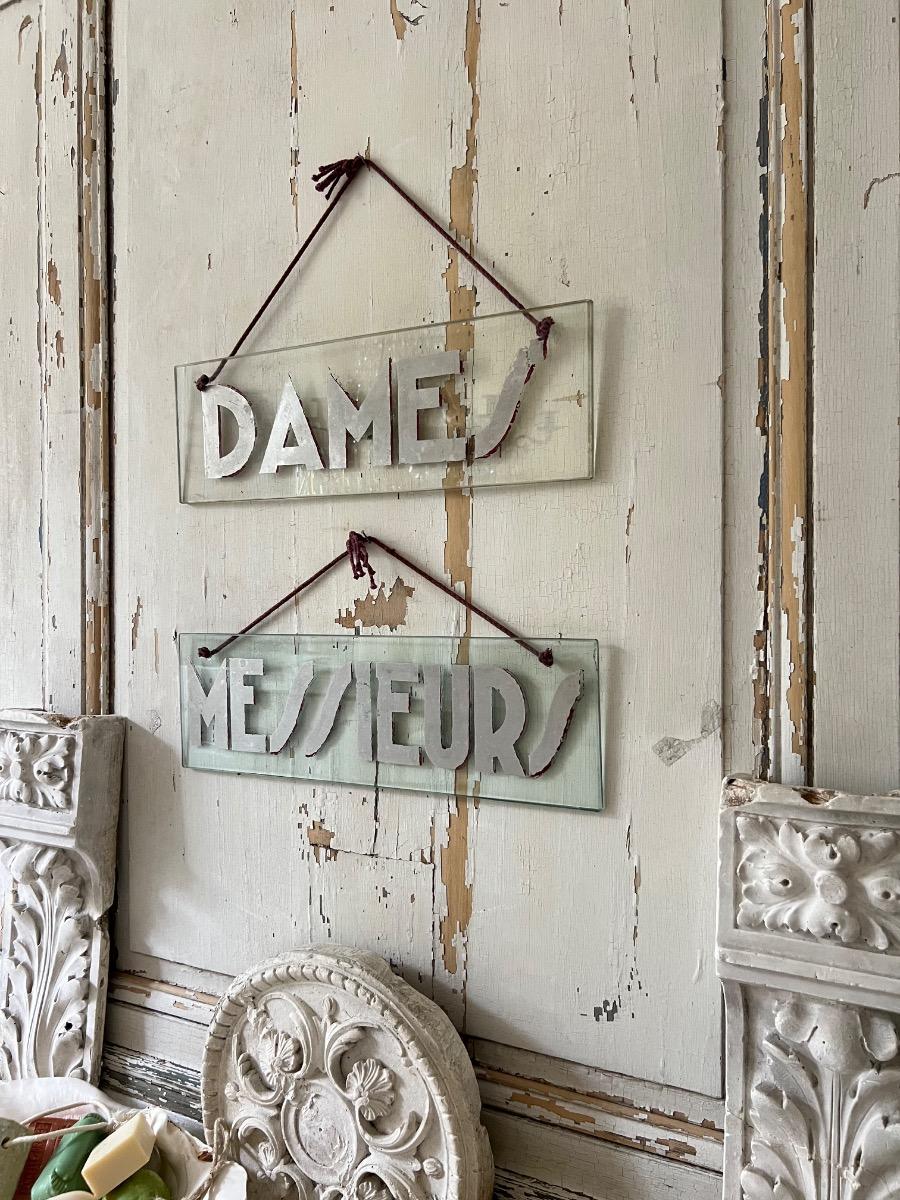 Duo de plaques verre Dames / Messieurs 1930