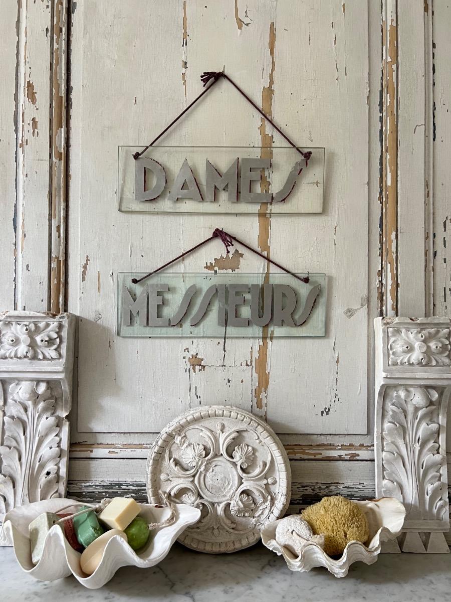 Duo de plaques verre Dames / Messieurs 1930