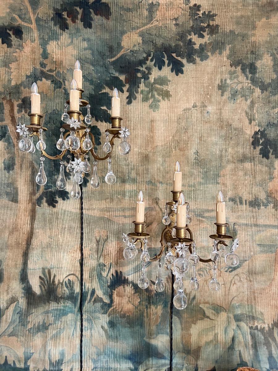 Paire d’appliques bronze pendeloques 1930