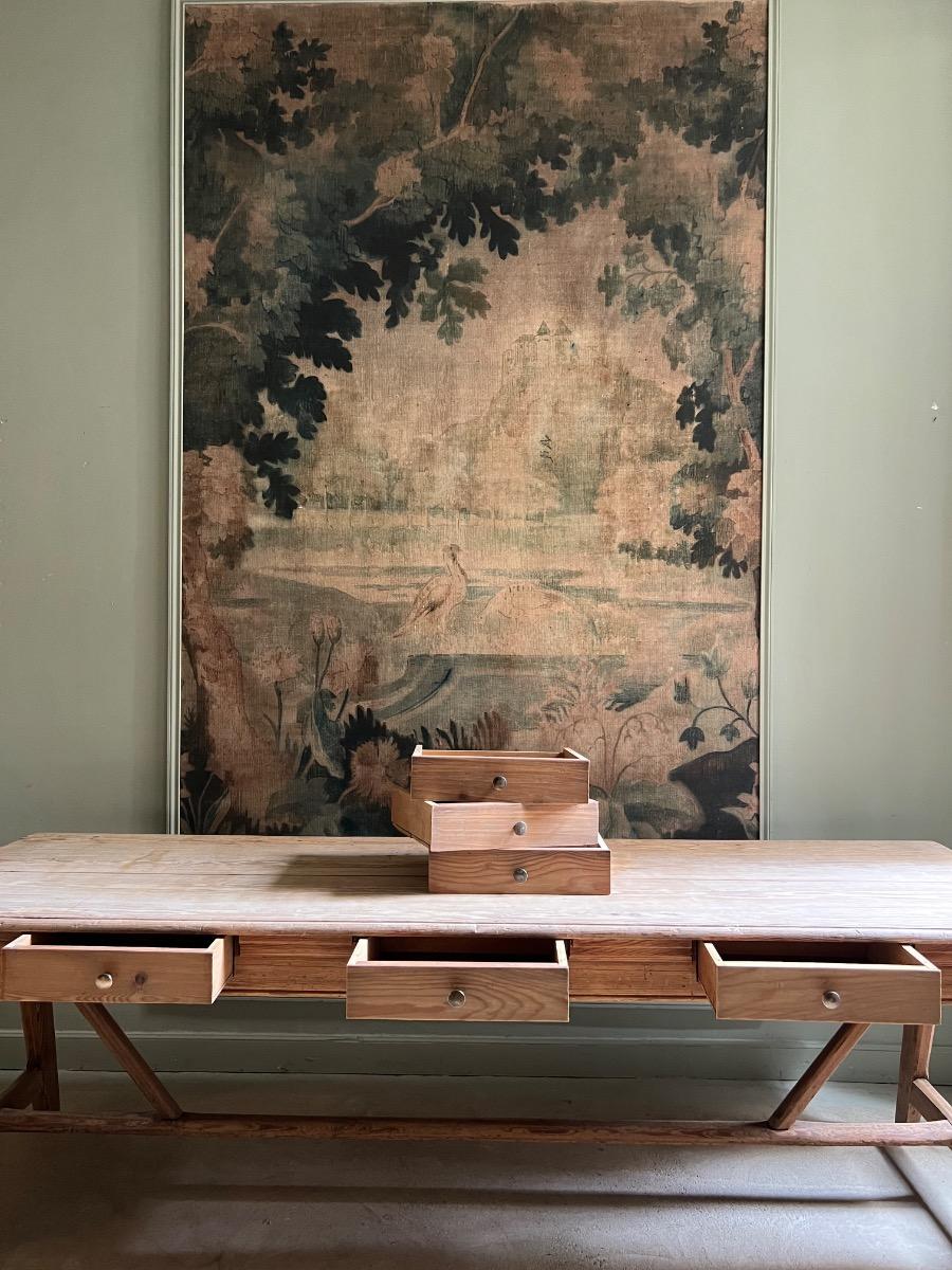 Grande table XIXème sapin, 6 tiroirs