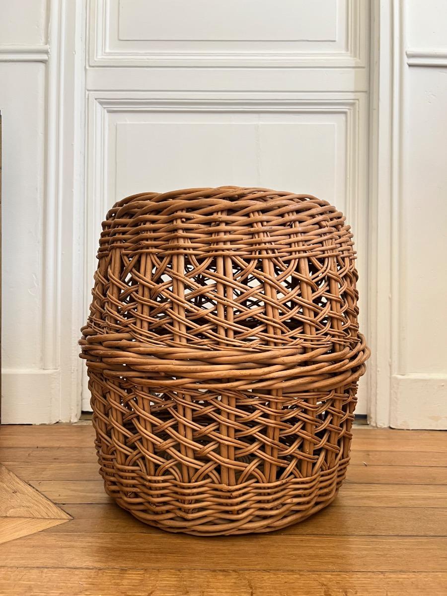 Paire de tabourets osier 1950
