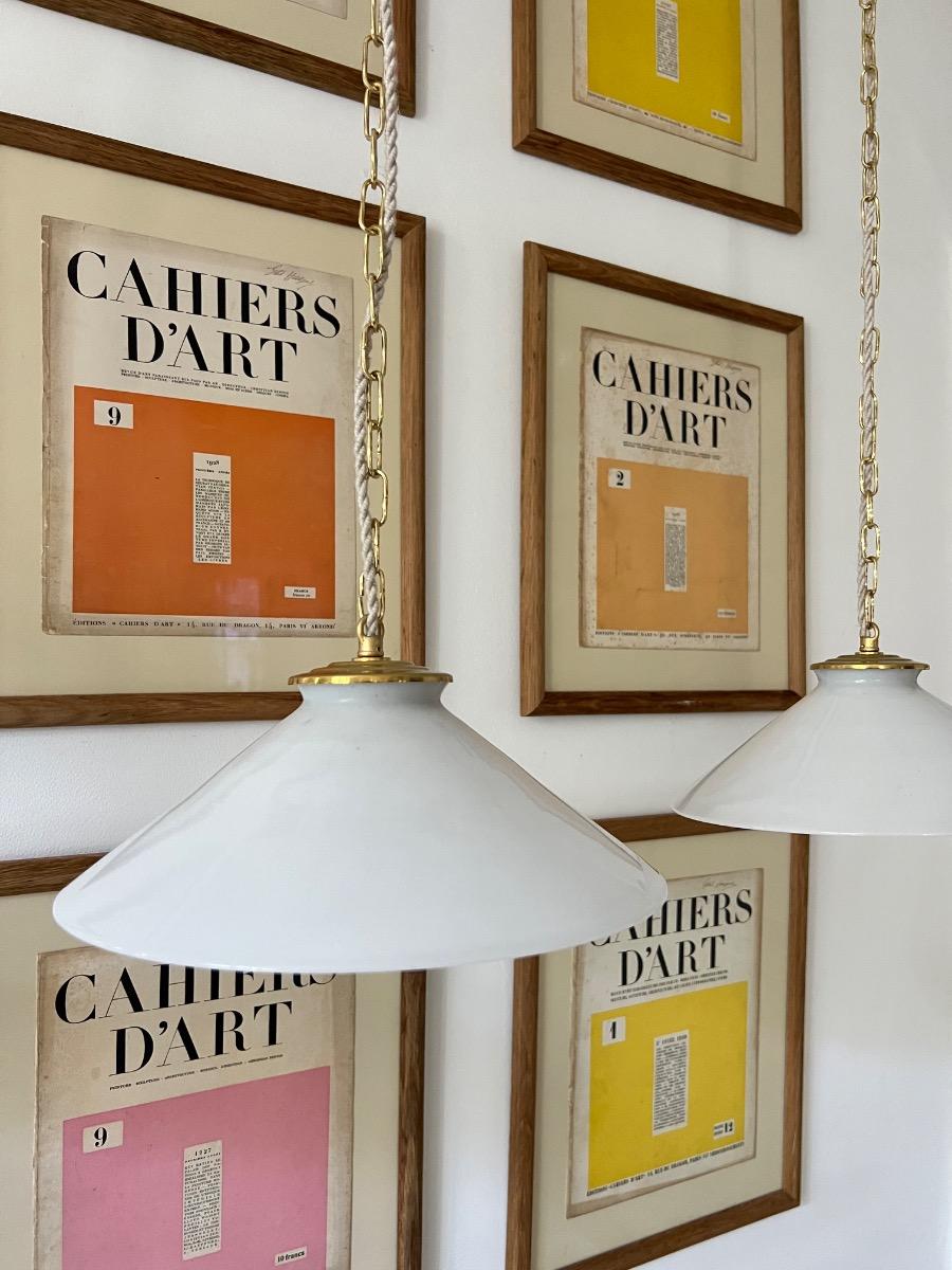Suite de 4 suspensions opaline laiton 1930
