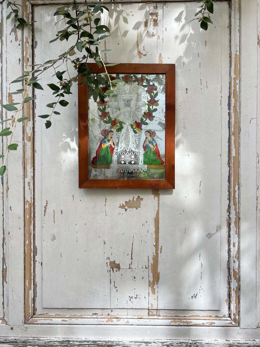 Fixé sous verre, image sainte, début XIXème