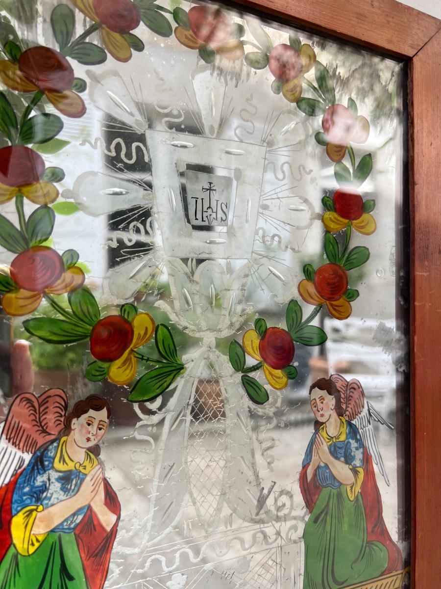 Fixé sous verre, image sainte, début XIXème