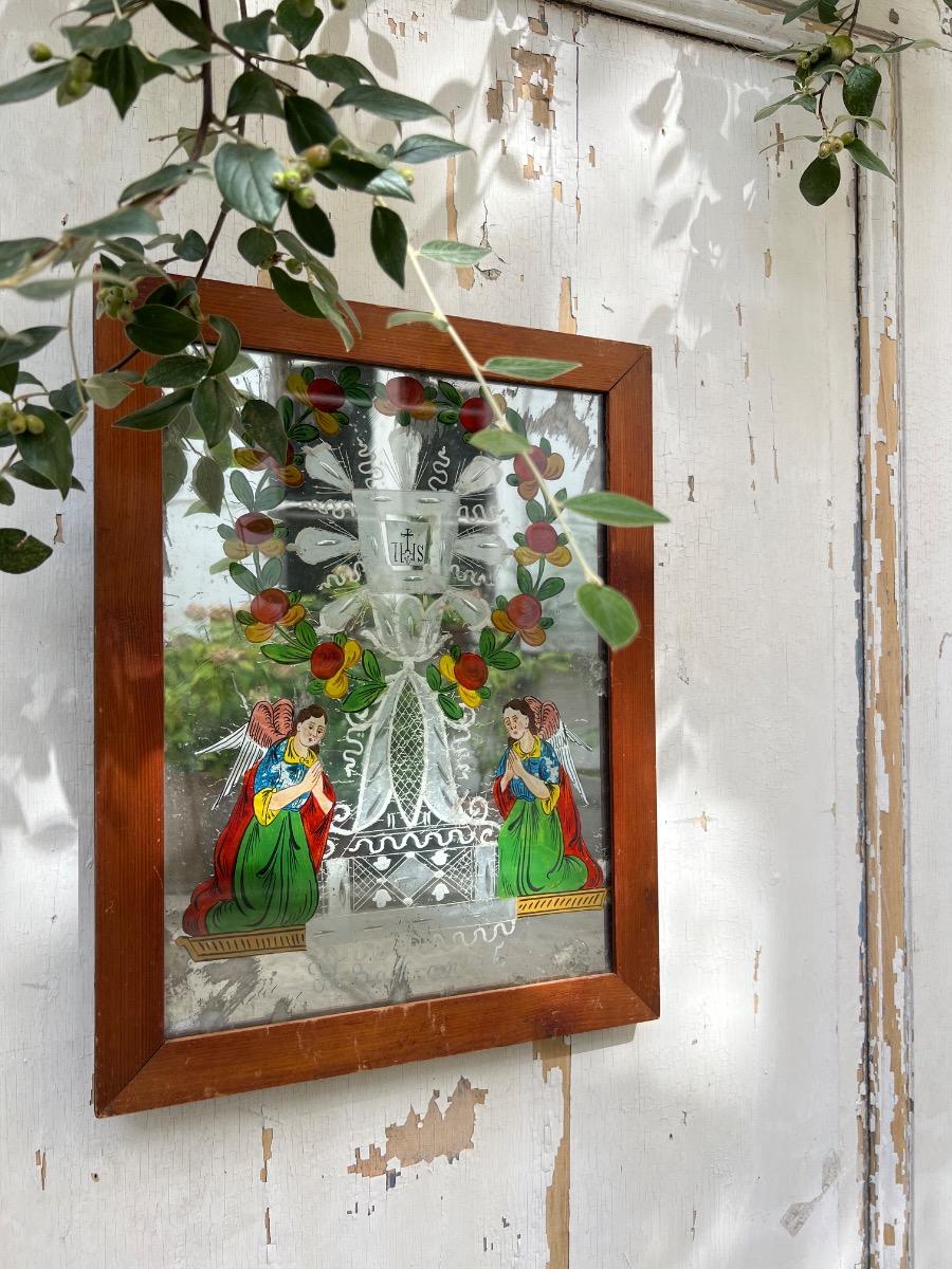 Fixé sous verre, image sainte, début XIXème