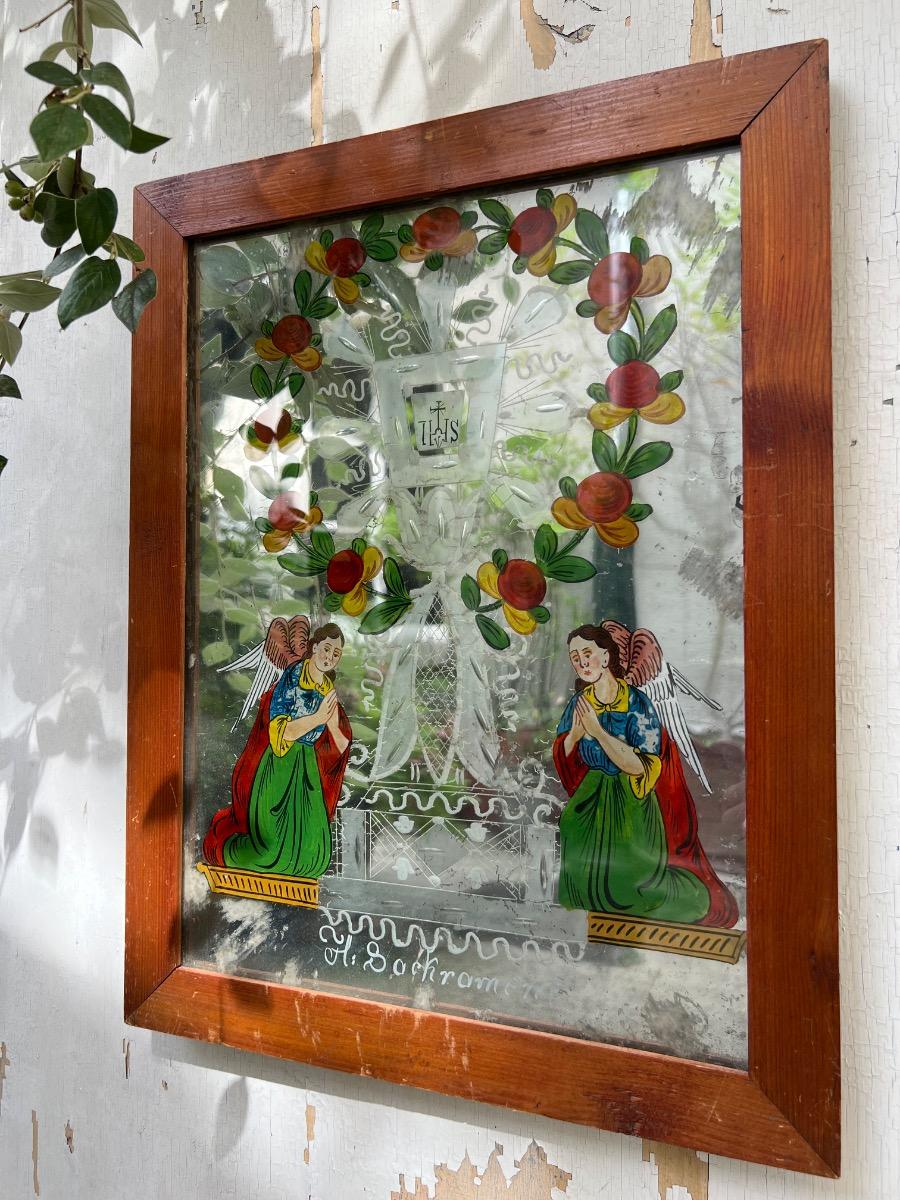 Fixé sous verre, image sainte, début XIXème