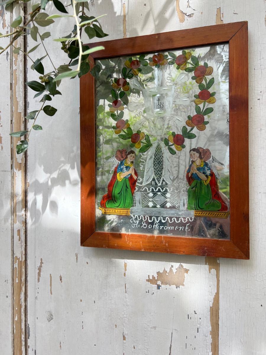 Fixé sous verre, image sainte, début XIXème