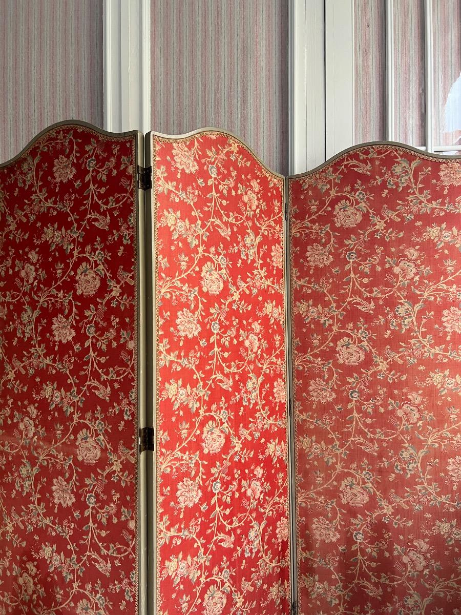 Paravent 3 feuilles tissu indienne 1880