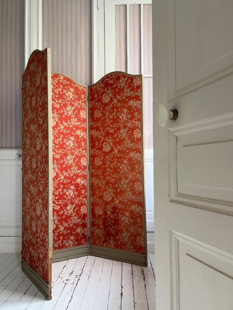 Paravent 3 feuilles tissu indienne 1880
