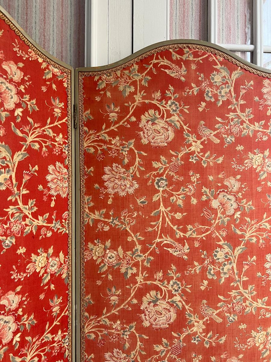 Paravent 3 feuilles tissu indienne 1880