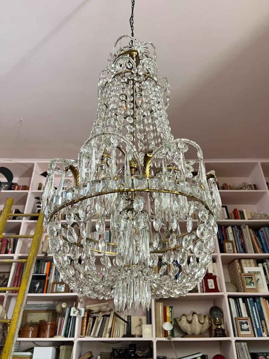 Important lustre 7 feux pampilles 1920