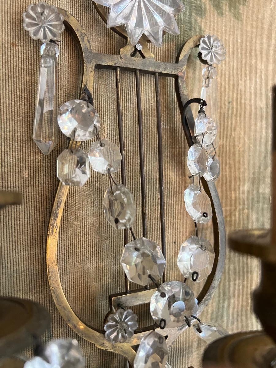 Paire d’appliques lyres bronze verre 1940