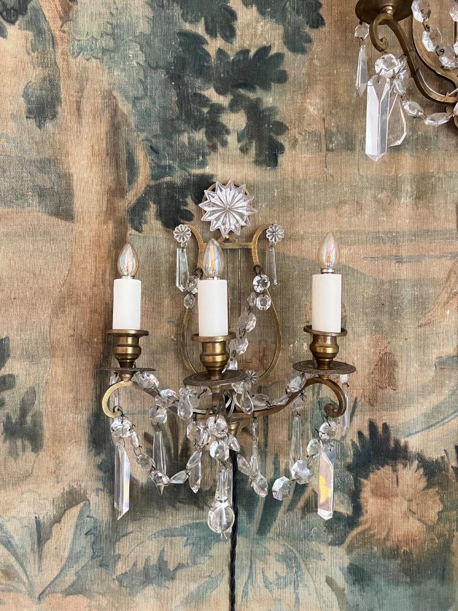 Paire d’appliques lyres bronze verre 1940