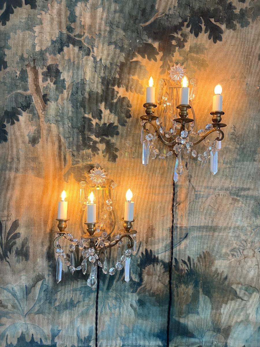 Paire d’appliques lyres bronze verre 1940