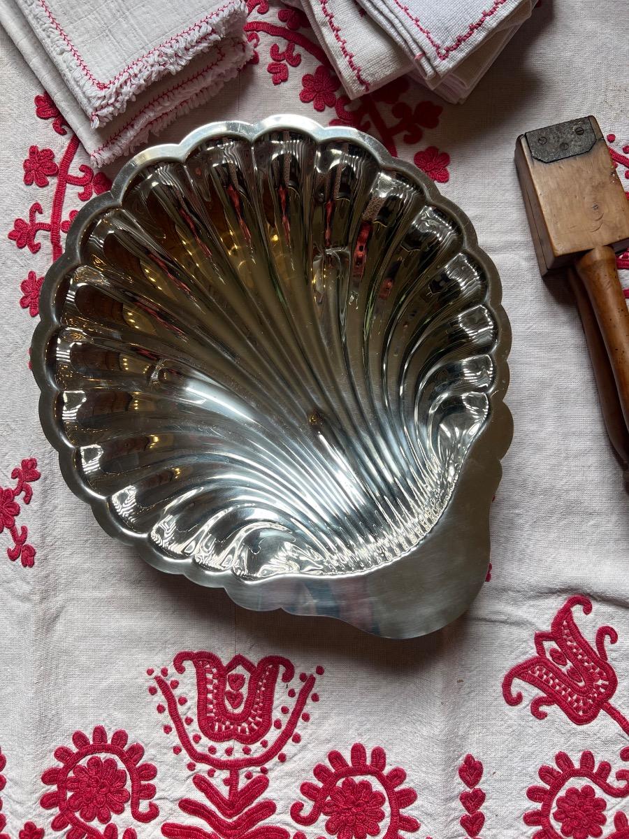 Grande corbeille métal argenté coquille 1930
