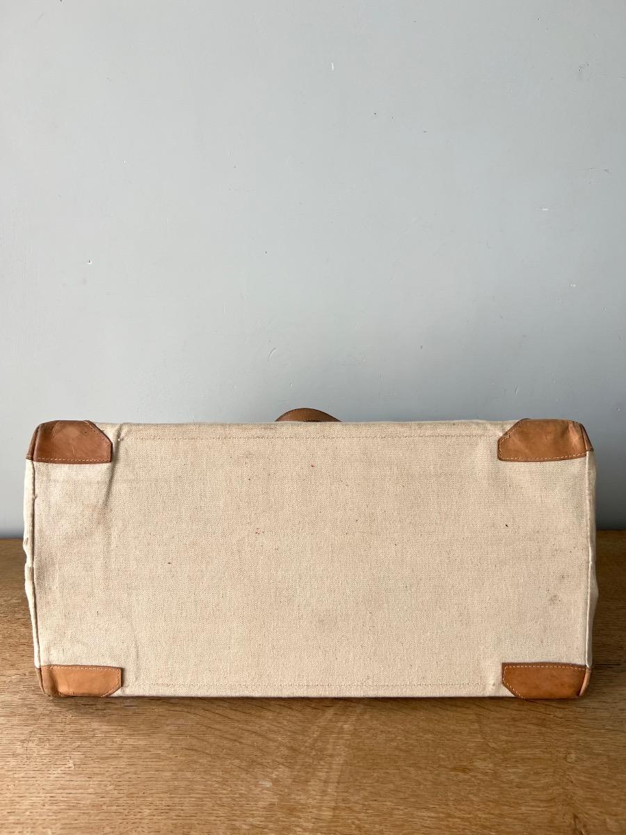 Grand cabas toile, cuir, bambou 1970