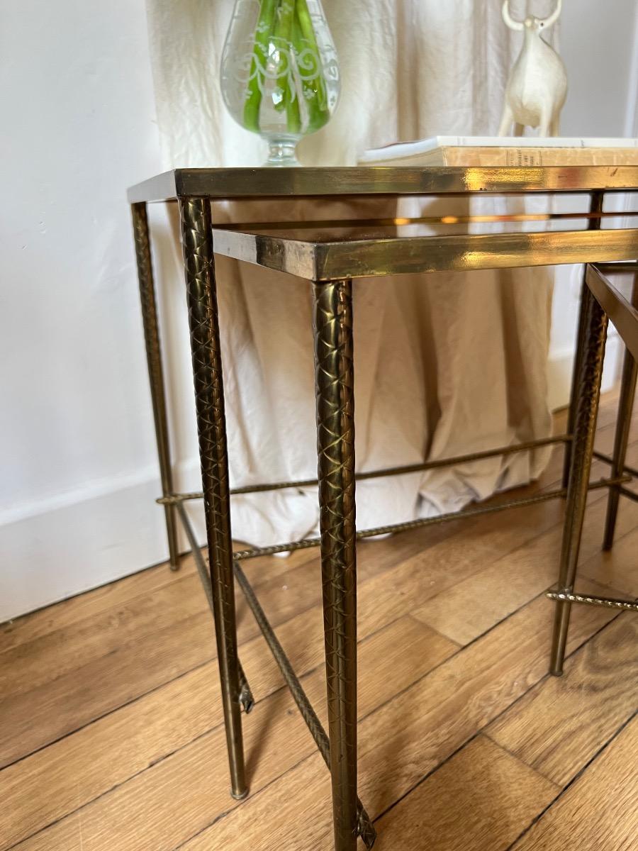 3 tables gigognes laiton miroir 1950