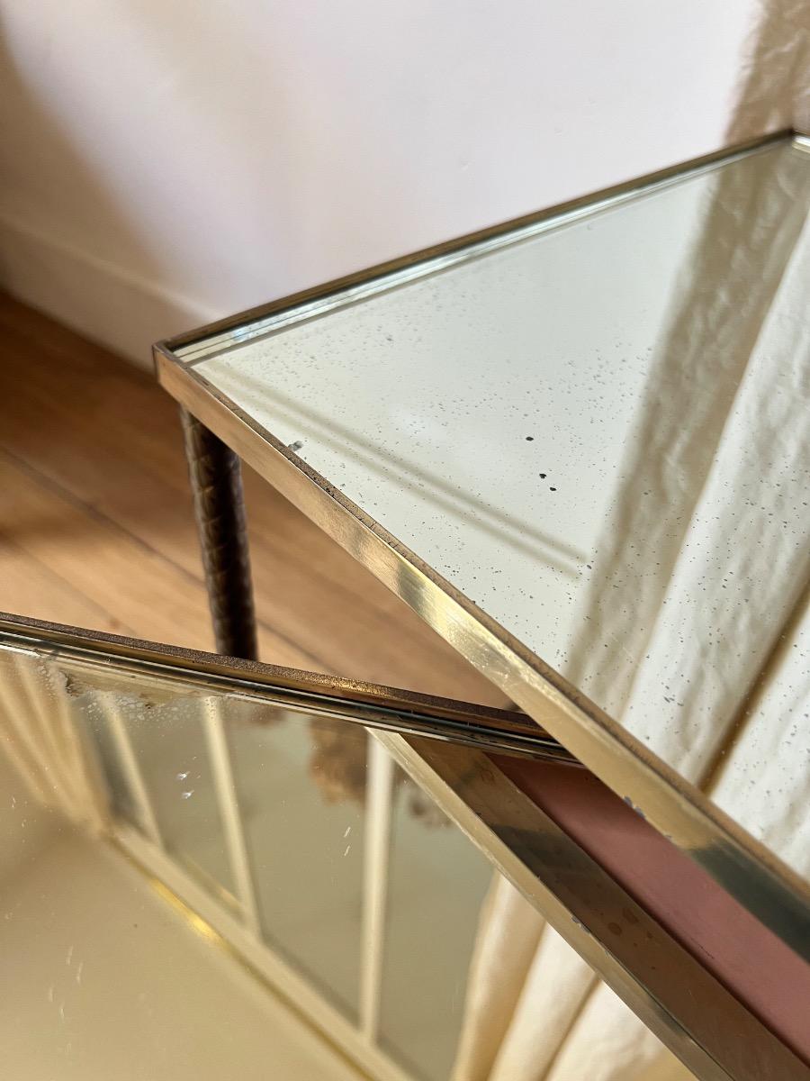 3 tables gigognes laiton miroir 1950